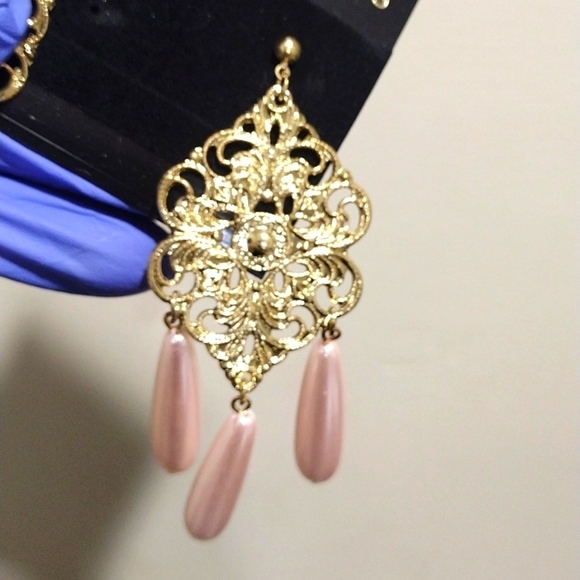 Women's Stylish Gold-tone Filigree Design Long Beads Drop Dangle Earrings, #1 - Picture 3 of 5